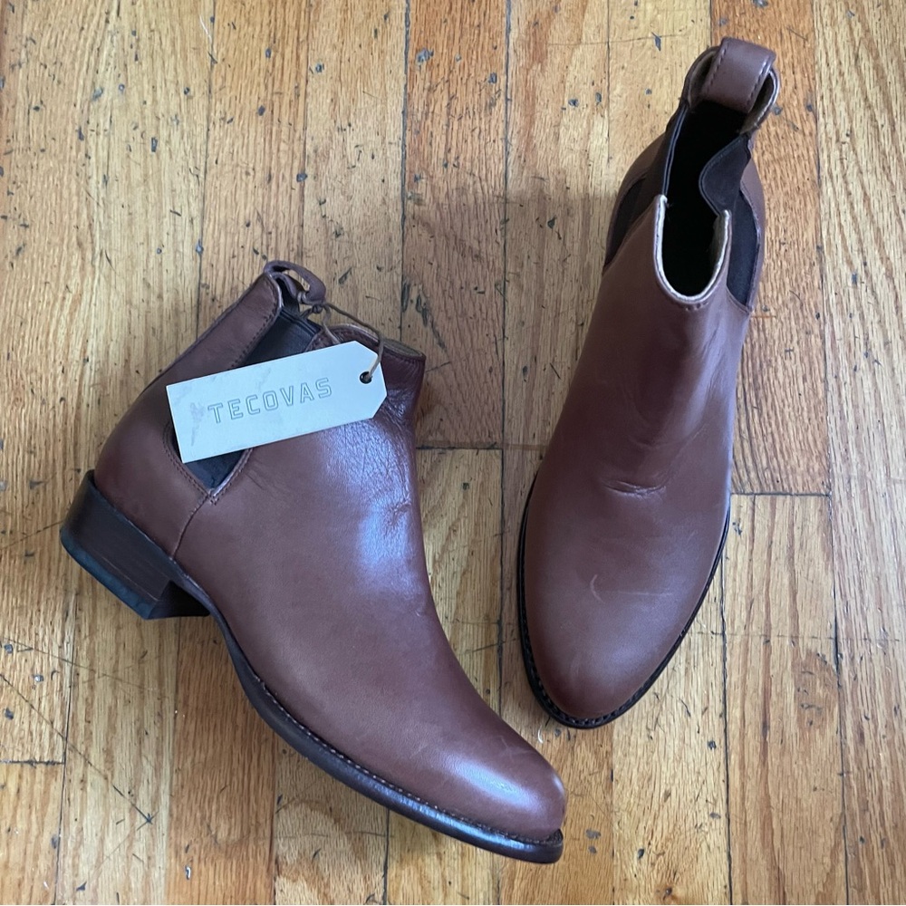 Tecovas Brown Leather Pull On Booties Size 8.5
